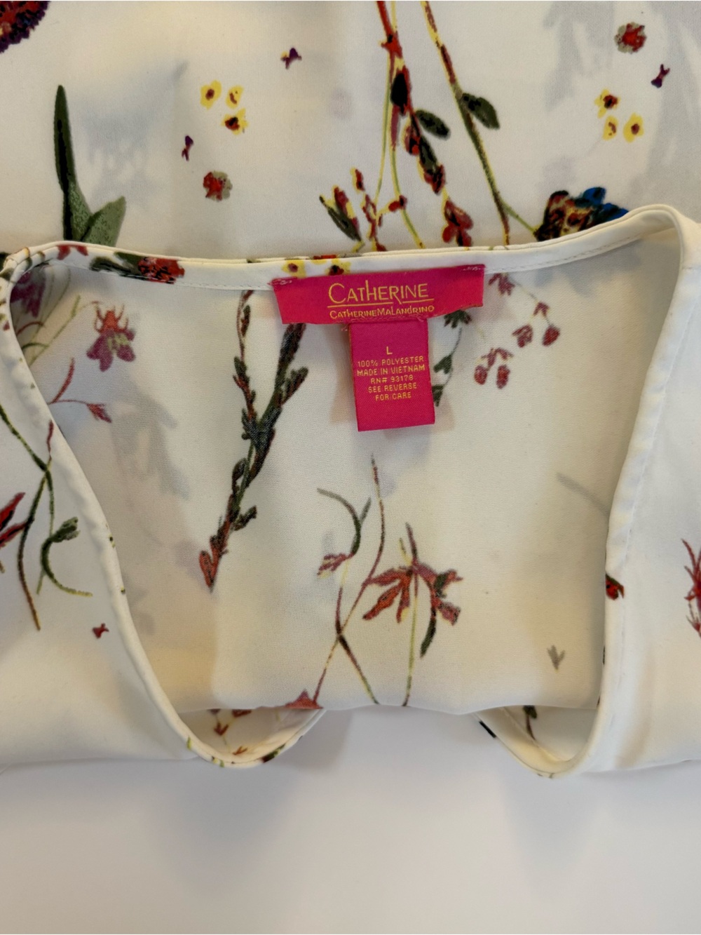 Catherine Malandrino White Floral Ruffle Bell Sleeve Top Large - Picture 6 of 7